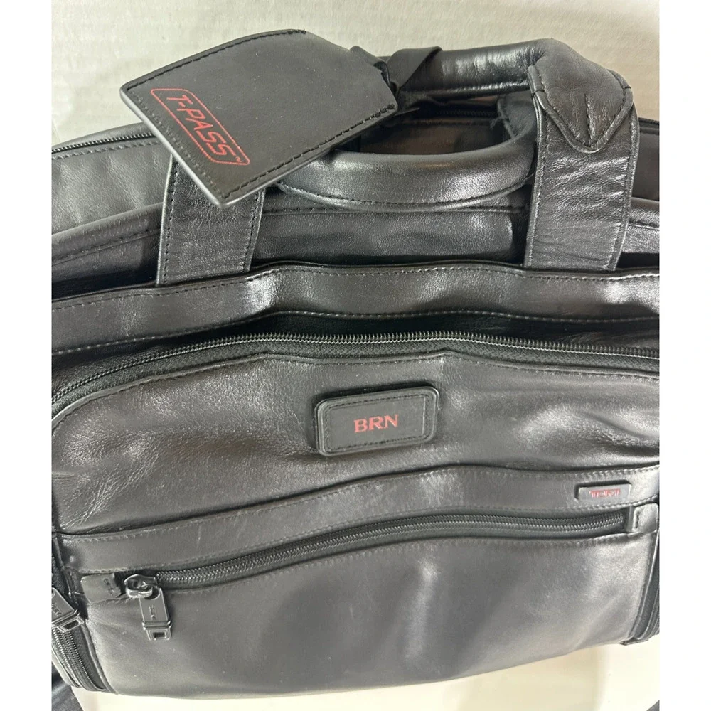Tumi T-Pass Organizer Brief Soft Napa Leather Laptop Expandable Bag PERSONALIZED